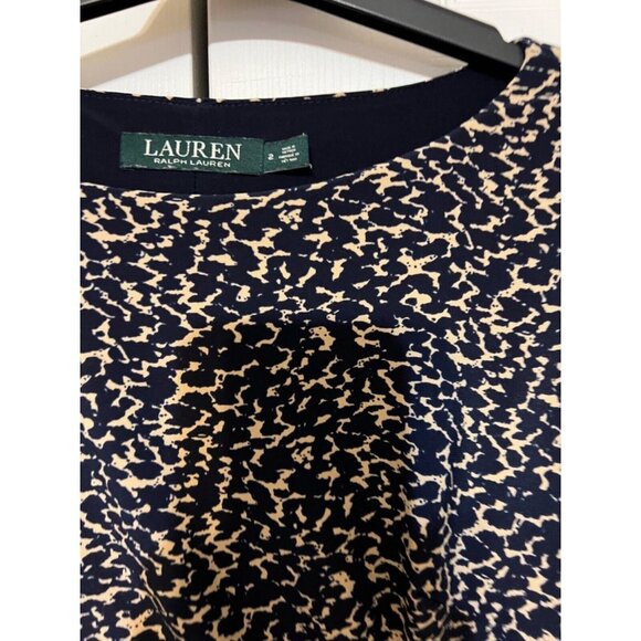 Ralph Lauren Dress Navy Blue Brown 2 XS Washable Stretch Sheath Career Church - Picture 6 of 9